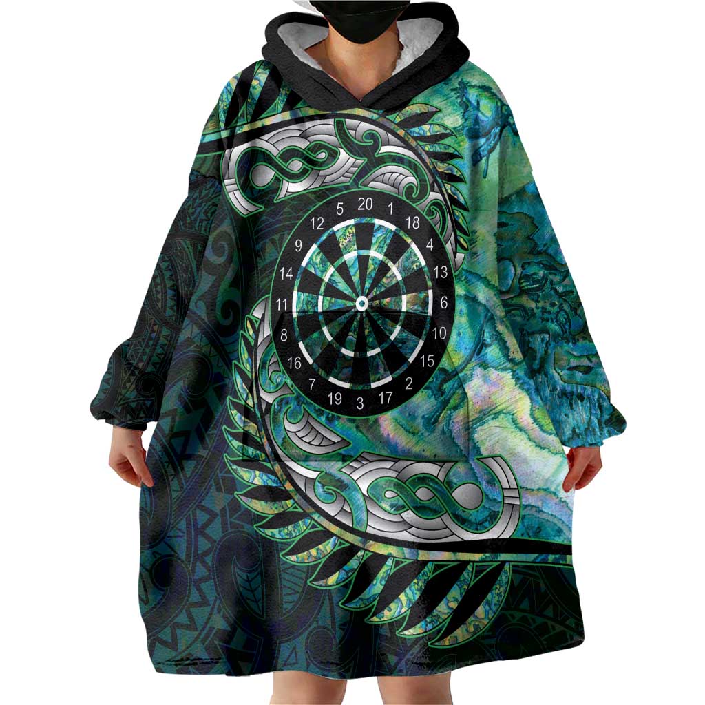 New Zealand Darts Personalised Wearable Blanket Hoodie Aotearoa Silver Fern Green Papua Shell Spirit