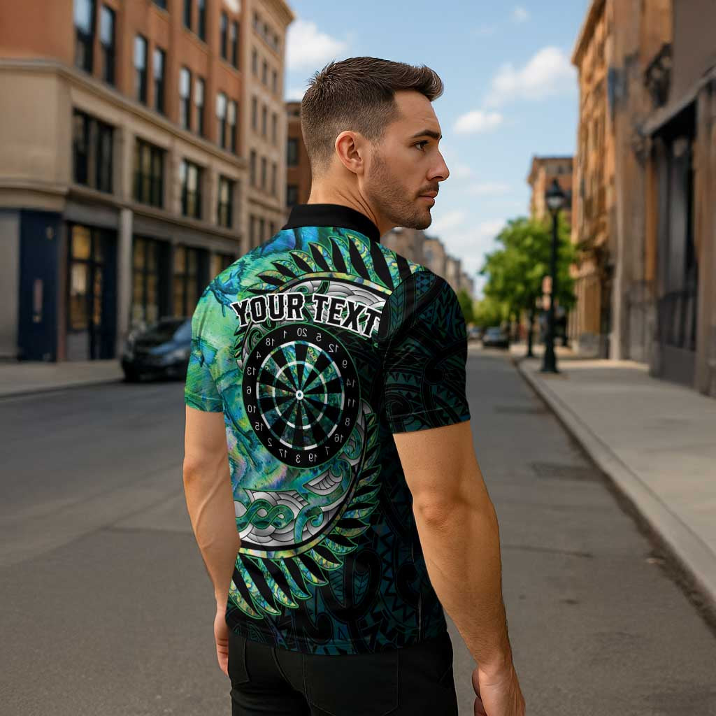 New Zealand Darts Personalised Zipper Polo Shirt Aotearoa Silver Fern Green Papua Shell Spirit - Polynesian Pride