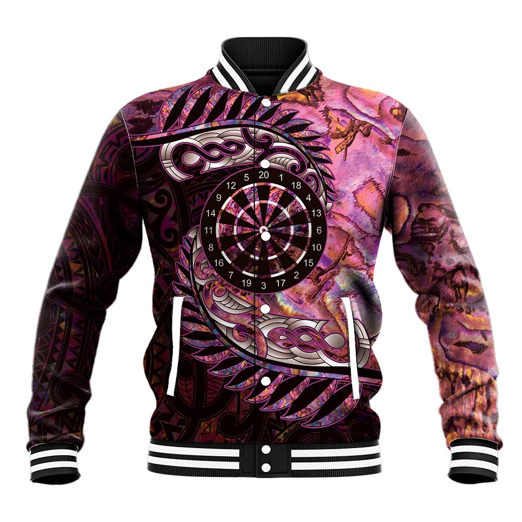 New Zealand Darts Personalised Baseball Jacket Aotearoa Silver Fern Pink Papua Shell Spirit
