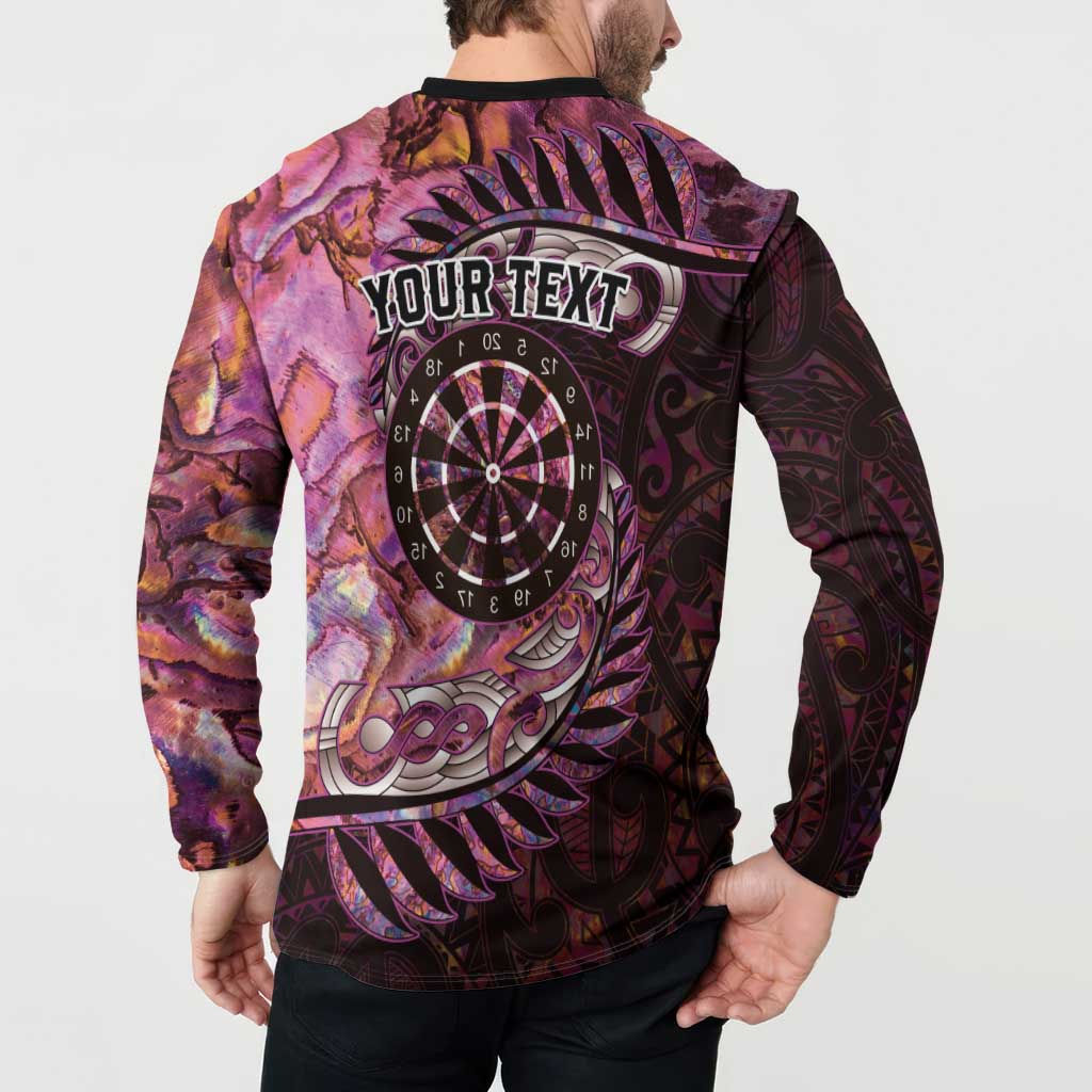 New Zealand Darts Personalised Button Sweatshirt Aotearoa Silver Fern Pink Papua Shell Spirit