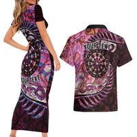 New Zealand Darts Personalised Couples Matching Short Sleeve Bodycon Dress and Hawaiian Shirt Aotearoa Silver Fern Pink Papua Shell Spirit