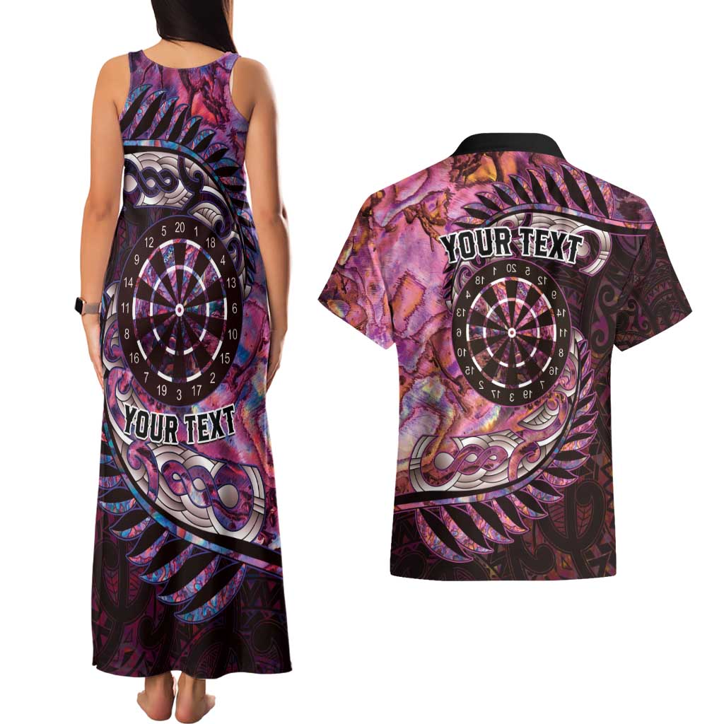 New Zealand Darts Personalised Couples Matching Tank Maxi Dress and Hawaiian Shirt Aotearoa Silver Fern Pink Papua Shell Spirit