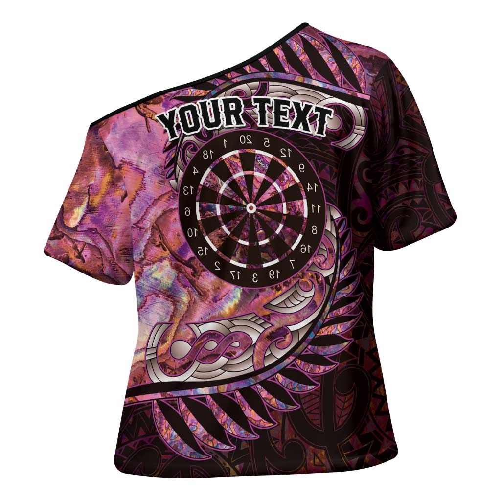 New Zealand Darts Personalised Cross Shoulder Shirt Aotearoa Silver Fern Pink Papua Shell Spirit - Polynesian Pride