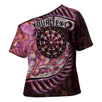 New Zealand Darts Personalised Cross Shoulder Shirt Aotearoa Silver Fern Pink Papua Shell Spirit - Polynesian Pride