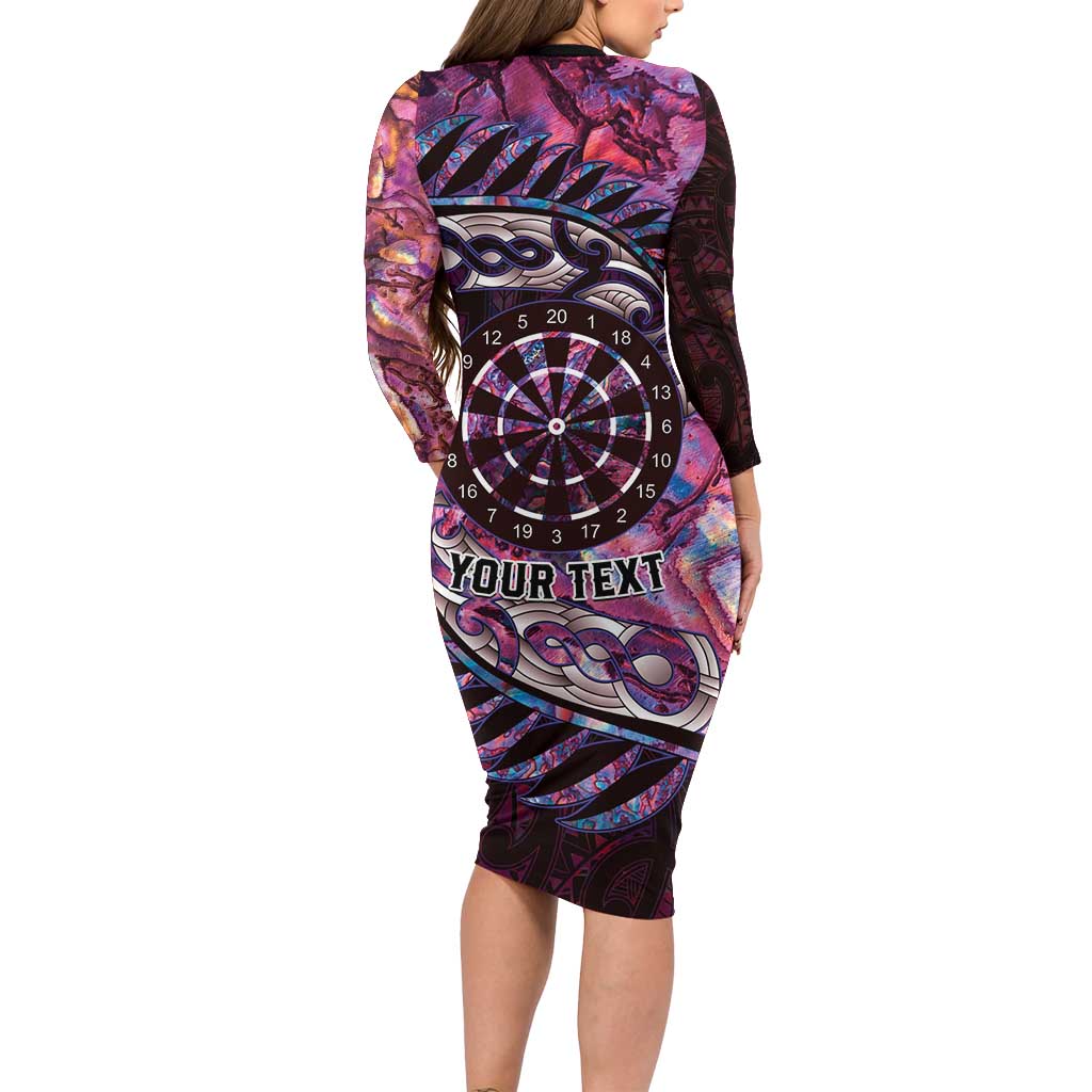 New Zealand Darts Personalised Family Matching Long Sleeve Bodycon Dress and Hawaiian Shirt Aotearoa Silver Fern Pink Papua Shell Spirit