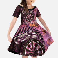 New Zealand Darts Personalised Family Matching Mermaid Dress and Hawaiian Shirt Aotearoa Silver Fern Pink Papua Shell Spirit