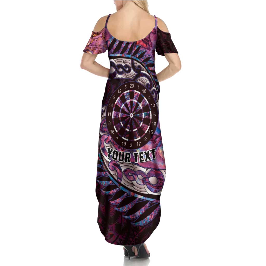 New Zealand Darts Personalised Family Matching Summer Maxi Dress and Hawaiian Shirt Aotearoa Silver Fern Pink Papua Shell Spirit