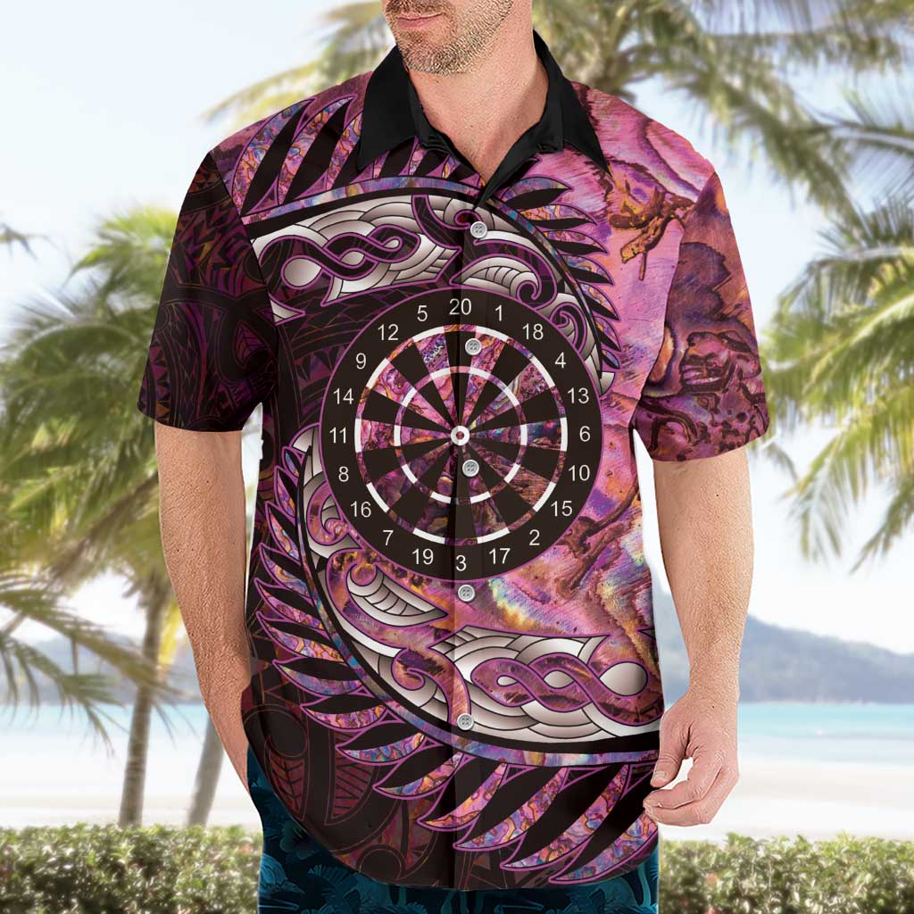 New Zealand Darts Personalised Hawaiian Shirt Aotearoa Silver Fern Pink Papua Shell Spirit