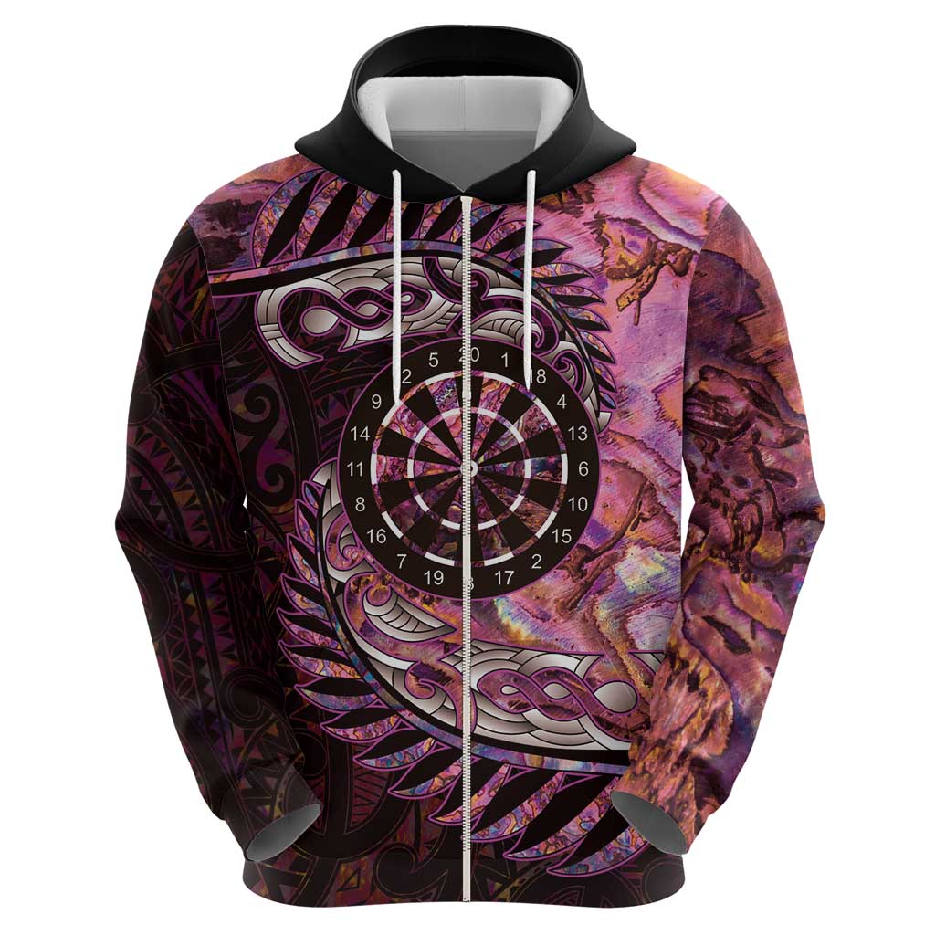 New Zealand Darts Personalised Hoodie Aotearoa Silver Fern Pink Papua Shell Spirit