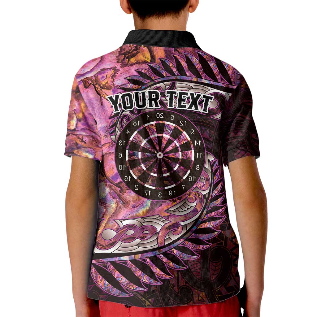 New Zealand Darts Personalised Kid Polo Shirt Aotearoa Silver Fern Pink Papua Shell Spirit