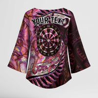 New Zealand Darts Personalised Kimono Sleeve Blouse Aotearoa Silver Fern Pink Papua Shell Spirit - Polynesian Pride