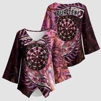 New Zealand Darts Personalised Kimono Sleeve Blouse Aotearoa Silver Fern Pink Papua Shell Spirit - Polynesian Pride