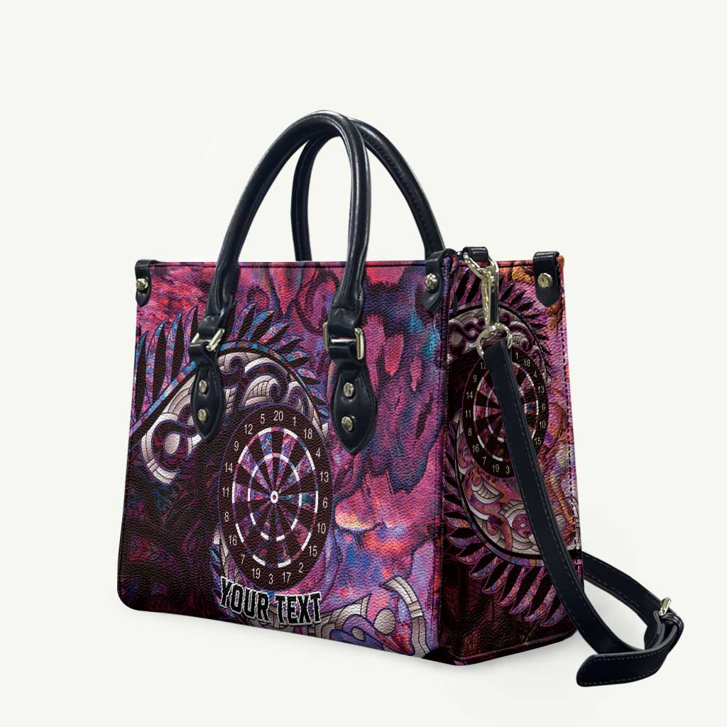 New Zealand Darts Personalised Leather Bag Aotearoa Silver Fern Pink Papua Shell Spirit - Polynesian Pride
