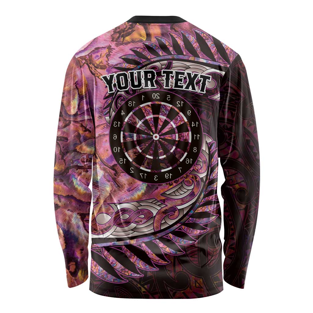 New Zealand Darts Personalised Long Sleeve Shirt Aotearoa Silver Fern Pink Papua Shell Spirit