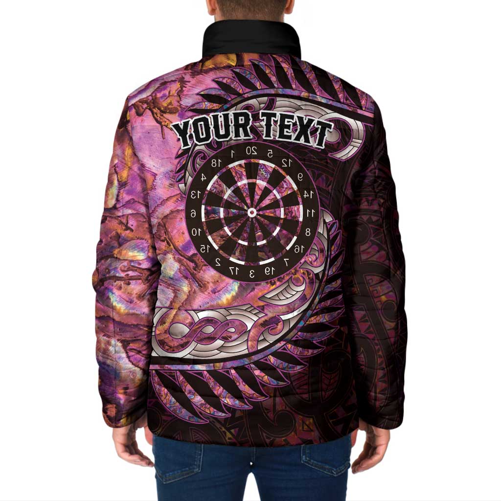 New Zealand Darts Personalised Padded Jacket Aotearoa Silver Fern Pink Papua Shell Spirit - Polynesian Pride