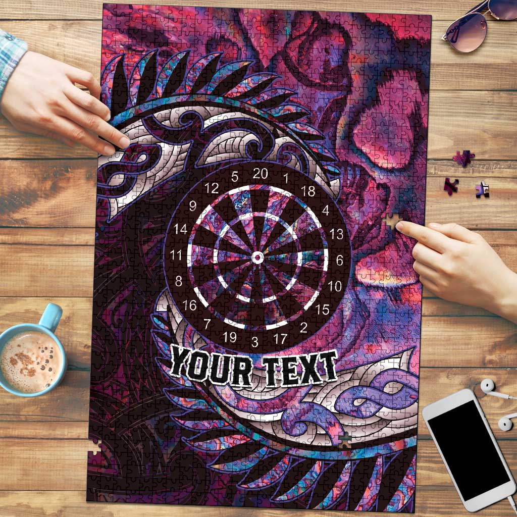 New Zealand Darts Personalised Puzzle Aotearoa Silver Fern Pink Papua Shell Spirit - Polynesian Pride