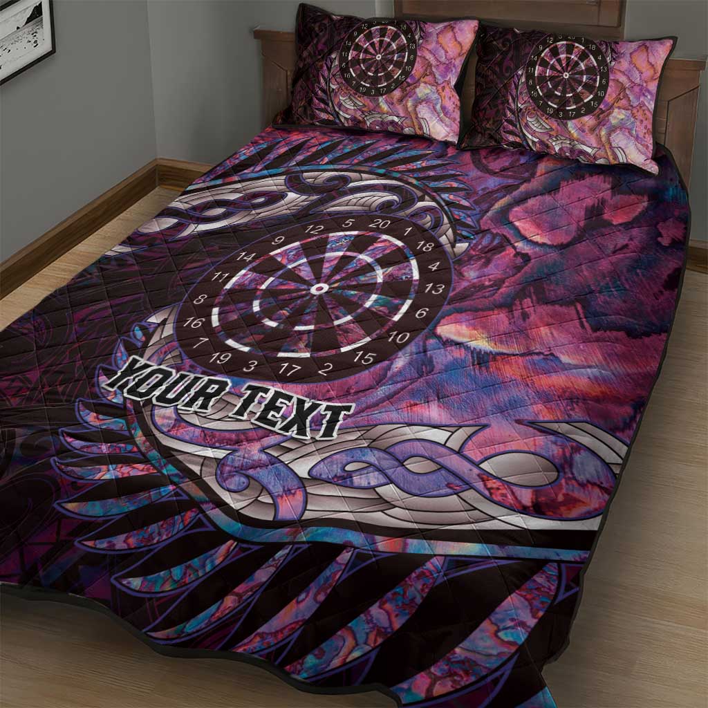 New Zealand Darts Personalised Quilt Bed Set Aotearoa Silver Fern Pink Papua Shell Spirit