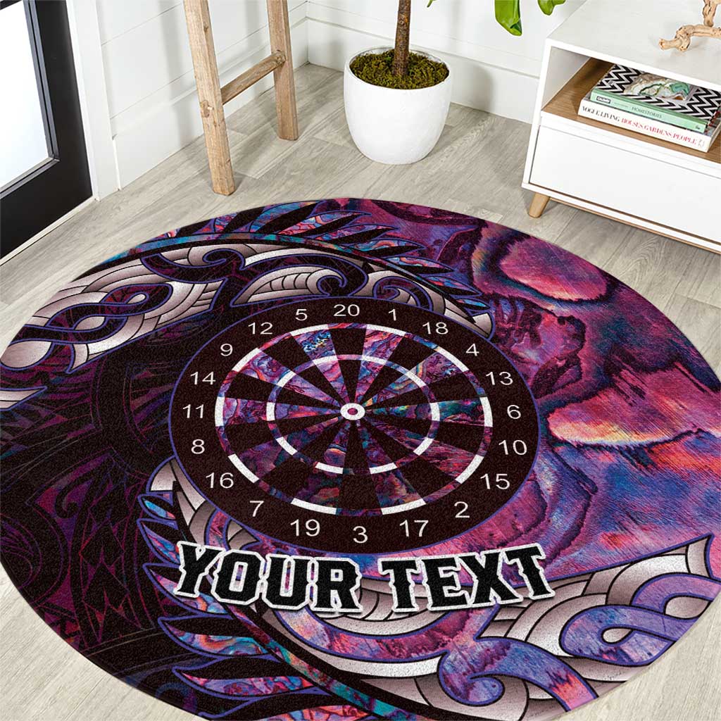 New Zealand Darts Personalised Round Carpet Aotearoa Silver Fern Pink Papua Shell Spirit