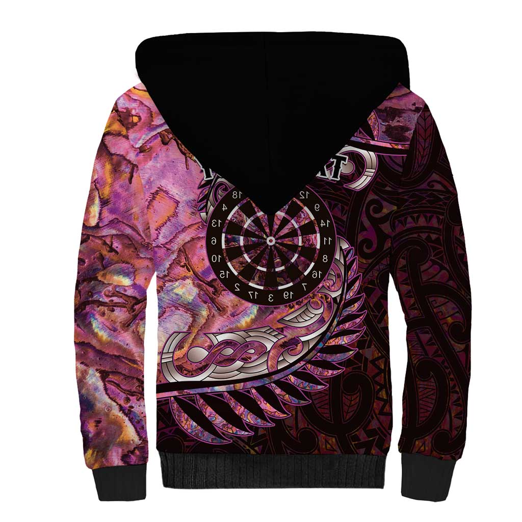 New Zealand Darts Personalised Sherpa Hoodie Aotearoa Silver Fern Pink Papua Shell Spirit