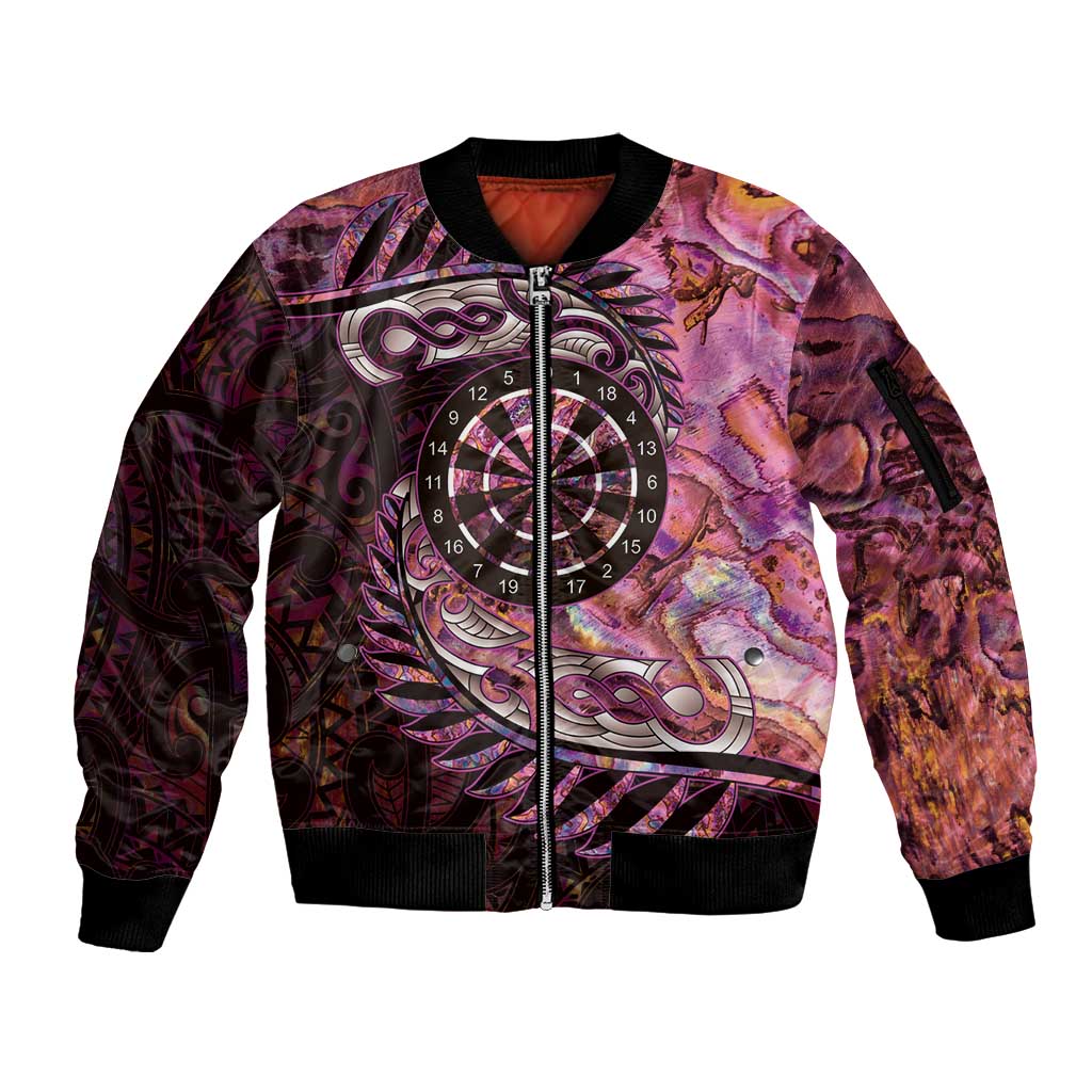 New Zealand Darts Personalised Sleeve Zip Bomber Jacket Aotearoa Silver Fern Pink Papua Shell Spirit LT9 Unisex Pink - Polynesian Pride