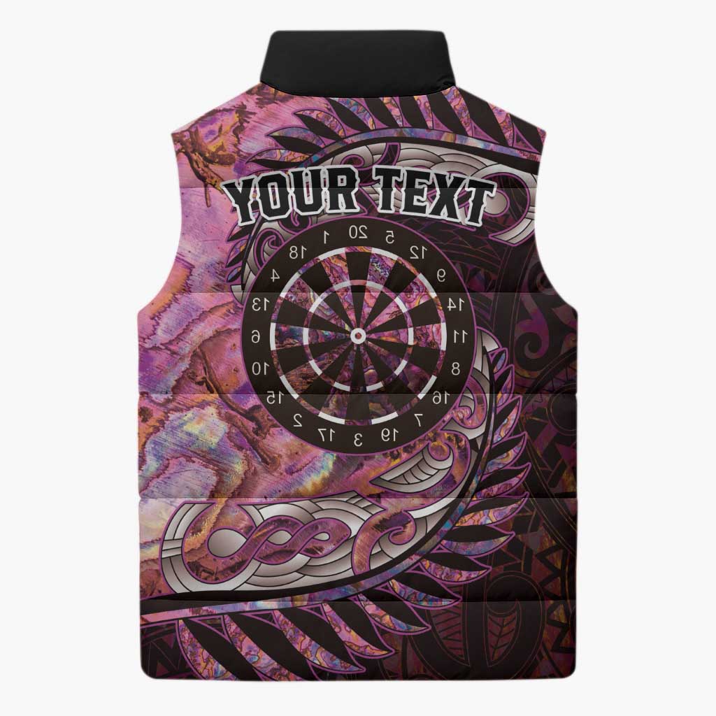 New Zealand Darts Personalised Sleeveless Puffer Jacket Aotearoa Silver Fern Pink Papua Shell Spirit - Polynesian Pride