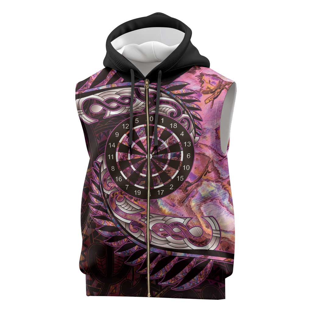 New Zealand Darts Personalised Sleeveless Zip Hoodie Aotearoa Silver Fern Pink Papua Shell Spirit - Polynesian Pride