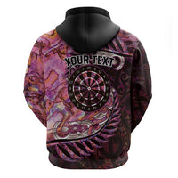 New Zealand Darts Personalised Zip Hoodie Aotearoa Silver Fern Pink Papua Shell Spirit