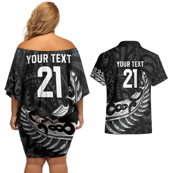 Custom South Africa Protea and New Zealand Couples Matching Off Shoulder Maxi Dress and Hawaiian Shirt Go All Black-Springboks Rugby with Kente And Maori LT9 main image 1