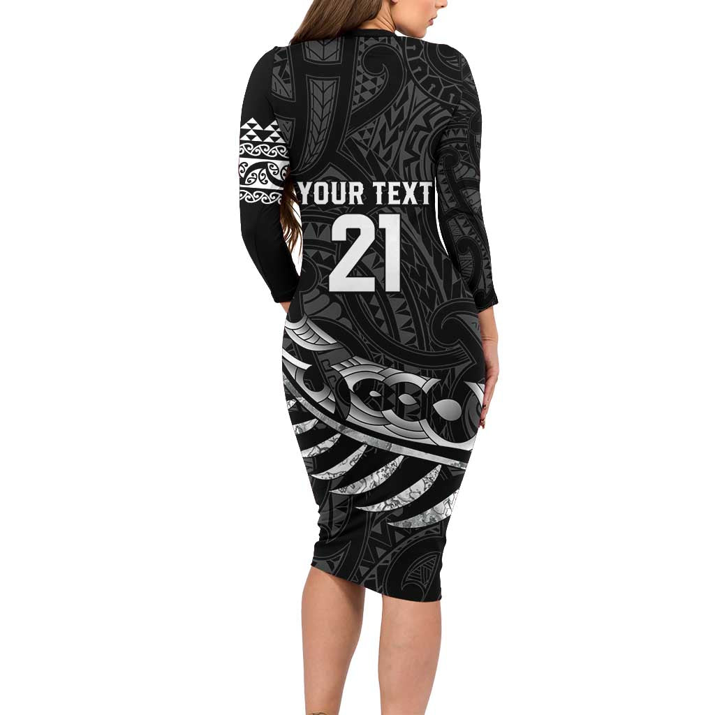 New Zealand Indigenous-Maori Rugby Custom Family Matching Long Sleeve Bodycon Dress and Hawaiian Shirt