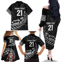 New Zealand Indigenous-Maori Rugby Custom Family Matching Off The Shoulder Long Sleeve Dress and Hawaiian Shirt