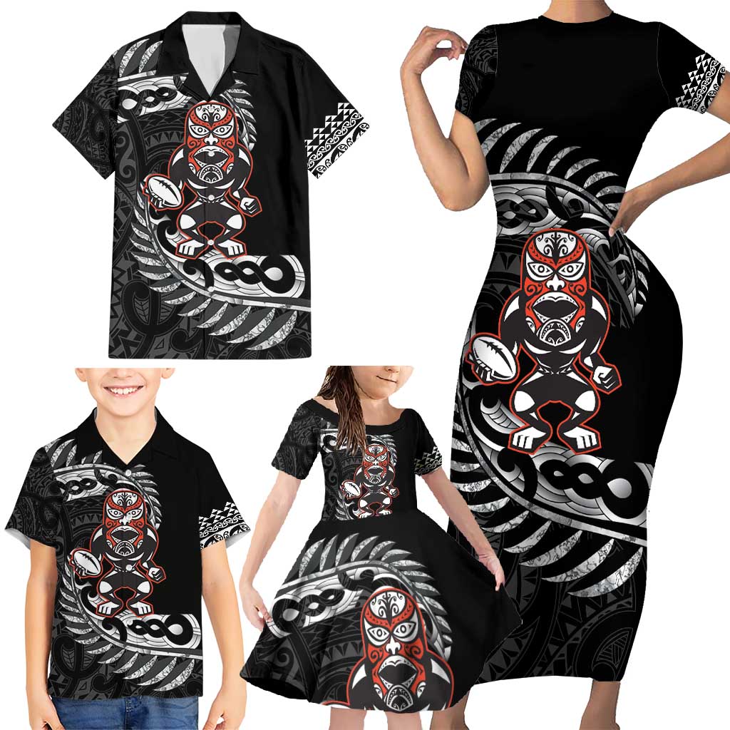 New Zealand Indigenous-Maori Rugby Custom Family Matching Short Sleeve Bodycon Dress and Hawaiian Shirt