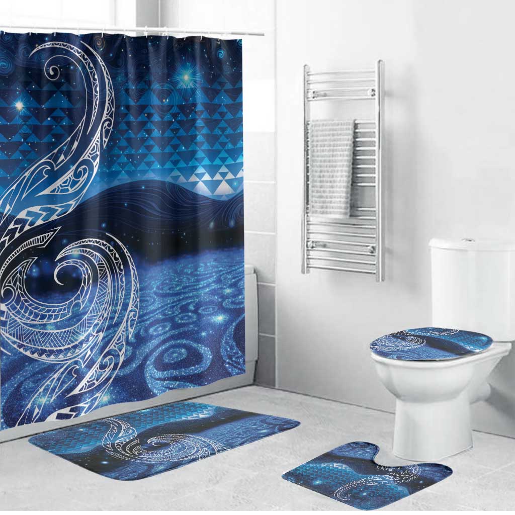 New Zealand Matariki Bathroom Set Taniko Aramoana With Koru Galaxy Sky Night - Polynesian Pride