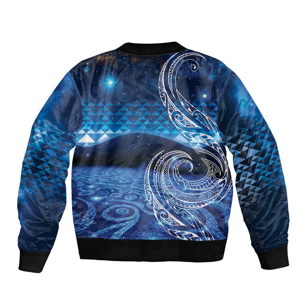 New Zealand Matariki Bomber Jacket Taniko Aramoana With Koru Galaxy Sky Night LT9 - Polynesian Pride
