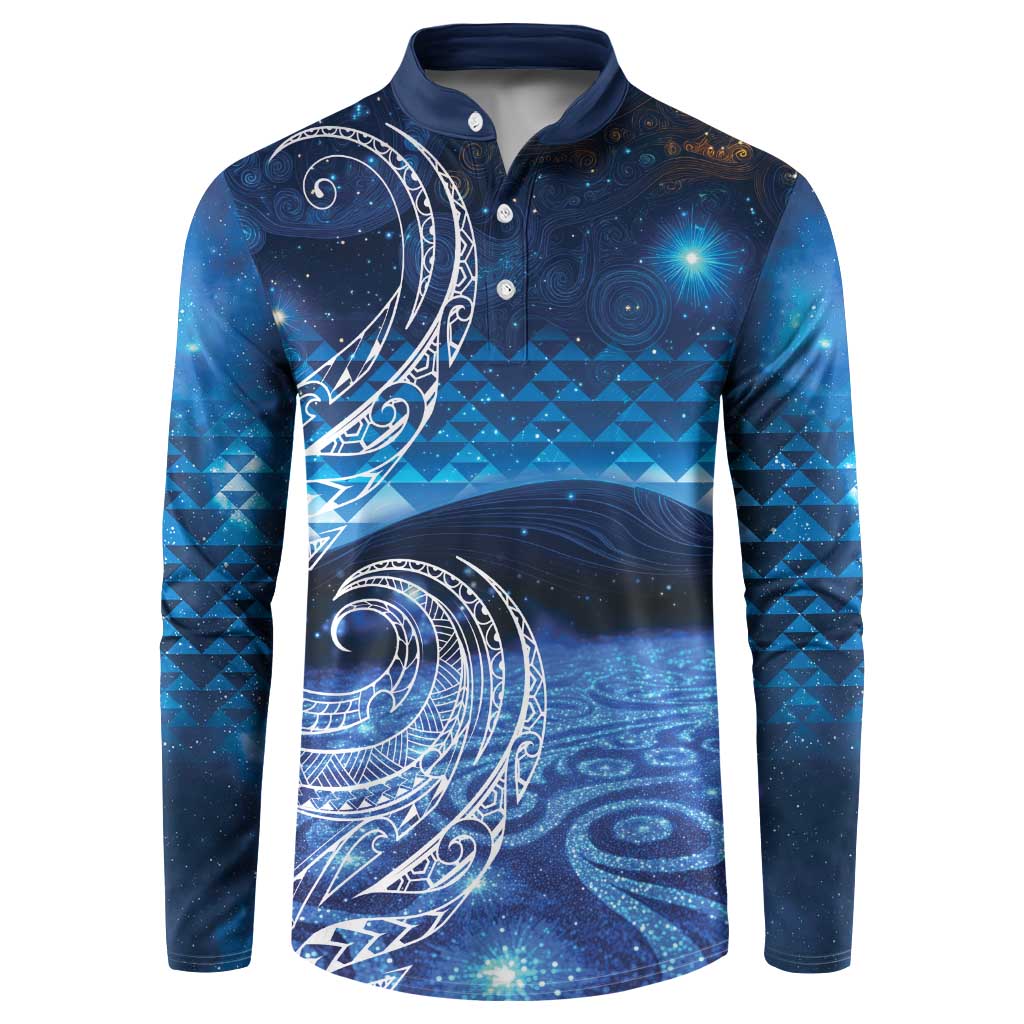 New Zealand Matariki Button Sweatshirt Taniko Aramoana With Koru Galaxy Sky Night LT9 Galaxy - Polynesian Pride