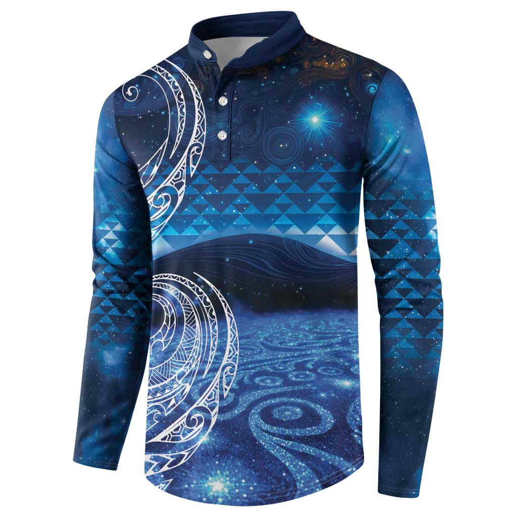 New Zealand Matariki Button Sweatshirt Taniko Aramoana With Koru Galaxy Sky Night