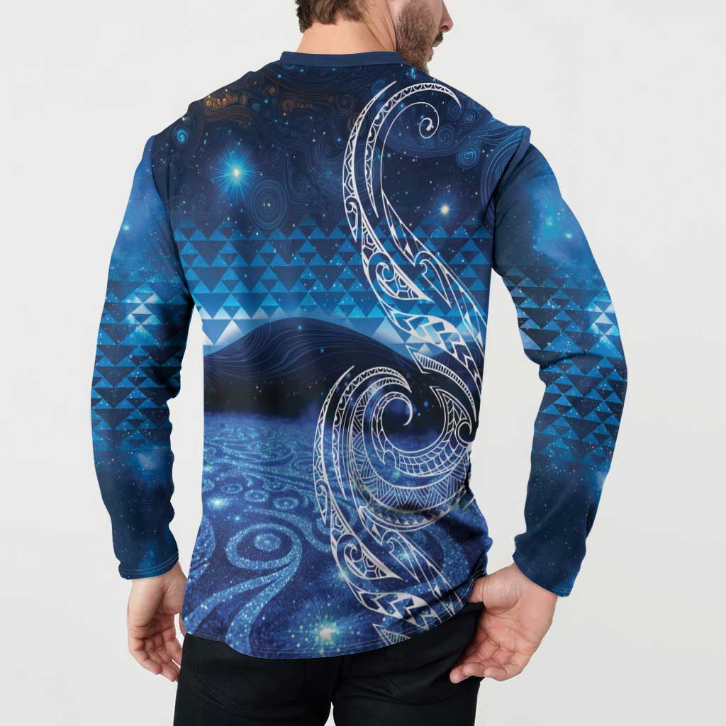 New Zealand Matariki Button Sweatshirt Taniko Aramoana With Koru Galaxy Sky Night