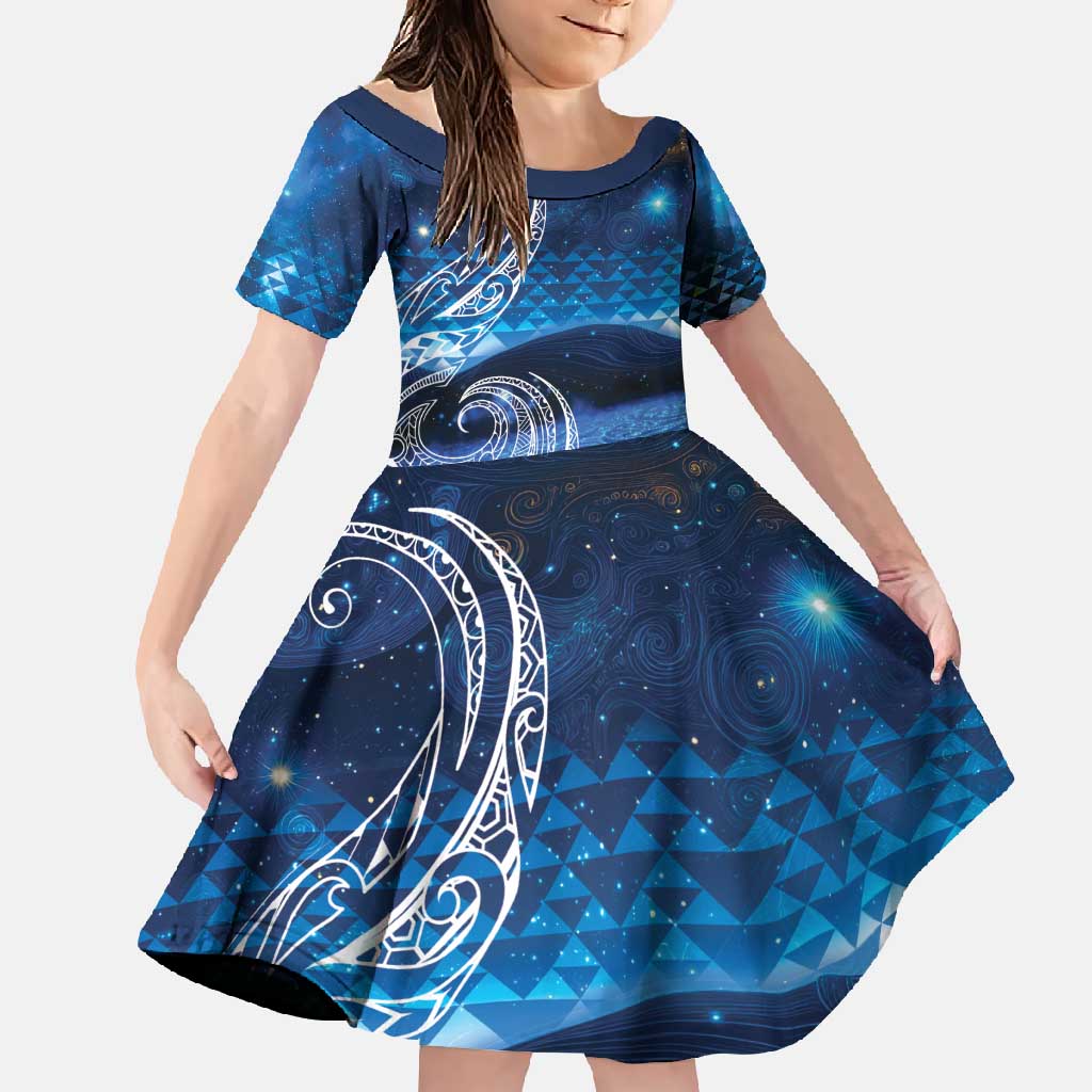 New Zealand Matariki Family Matching Mermaid Dress and Hawaiian Shirt Taniko Aramoana With Koru Galaxy Sky Night