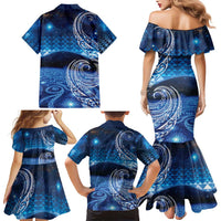 New Zealand Matariki Family Matching Mermaid Dress and Hawaiian Shirt Taniko Aramoana With Koru Galaxy Sky Night