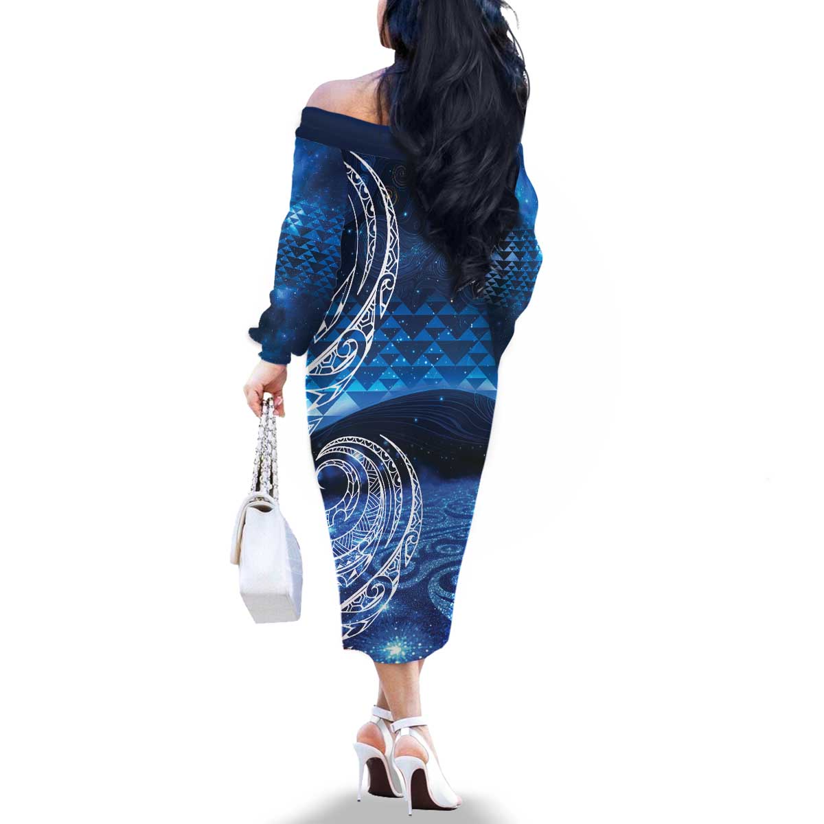 New Zealand Matariki Family Matching Off The Shoulder Long Sleeve Dress and Hawaiian Shirt Taniko Aramoana With Koru Galaxy Sky Night