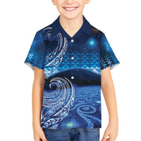 New Zealand Matariki Family Matching Short Sleeve Bodycon Dress and Hawaiian Shirt Taniko Aramoana With Koru Galaxy Sky Night