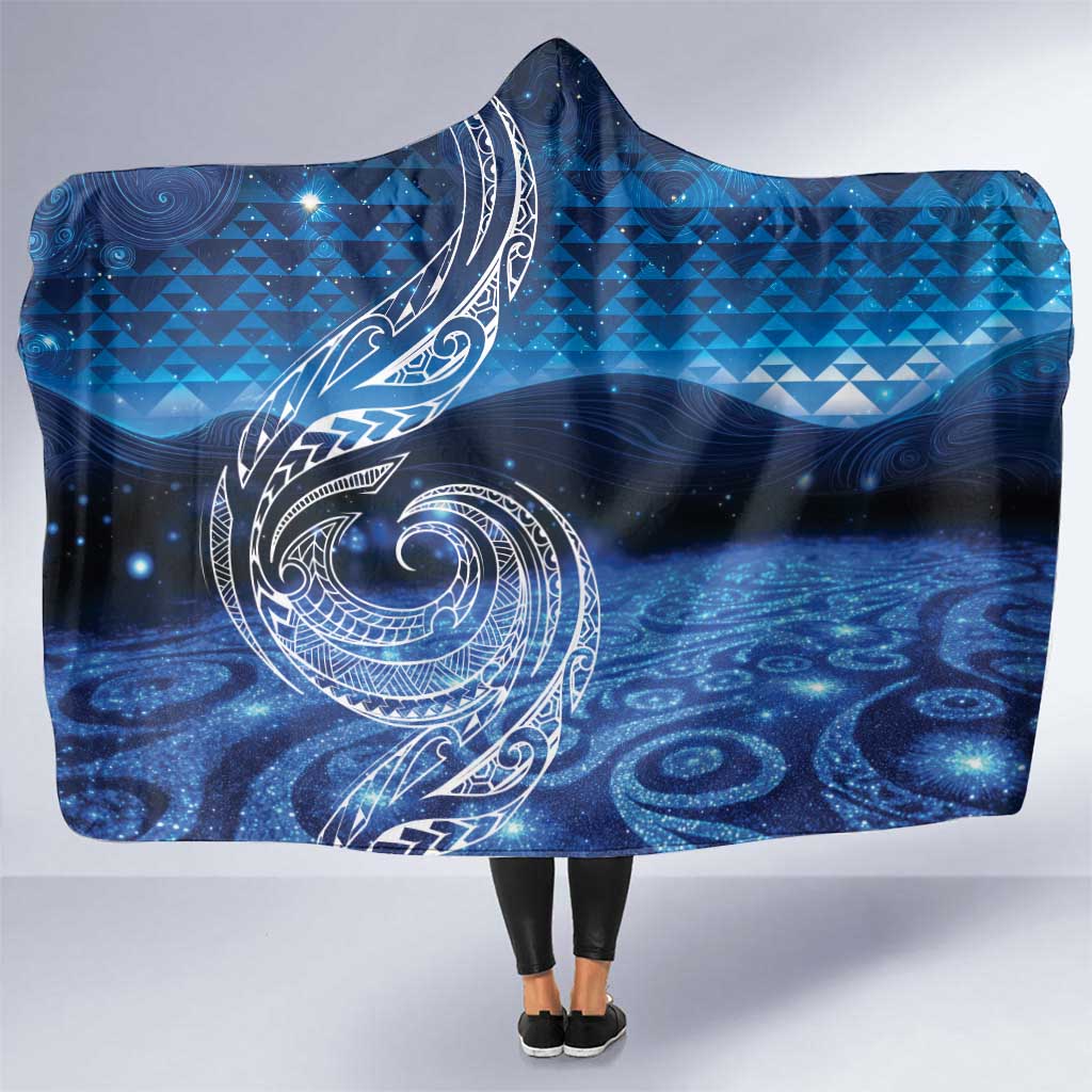 New Zealand Matariki Hooded Blanket Taniko Aramoana With Koru Galaxy Sky Night LT9 One Size Galaxy - Polynesian Pride