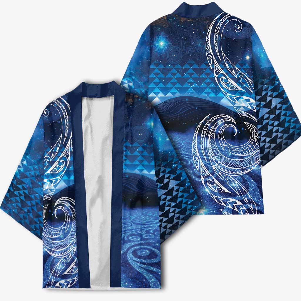 New Zealand Matariki Kimono Taniko Aramoana With Koru Galaxy Sky Night - Polynesian Pride