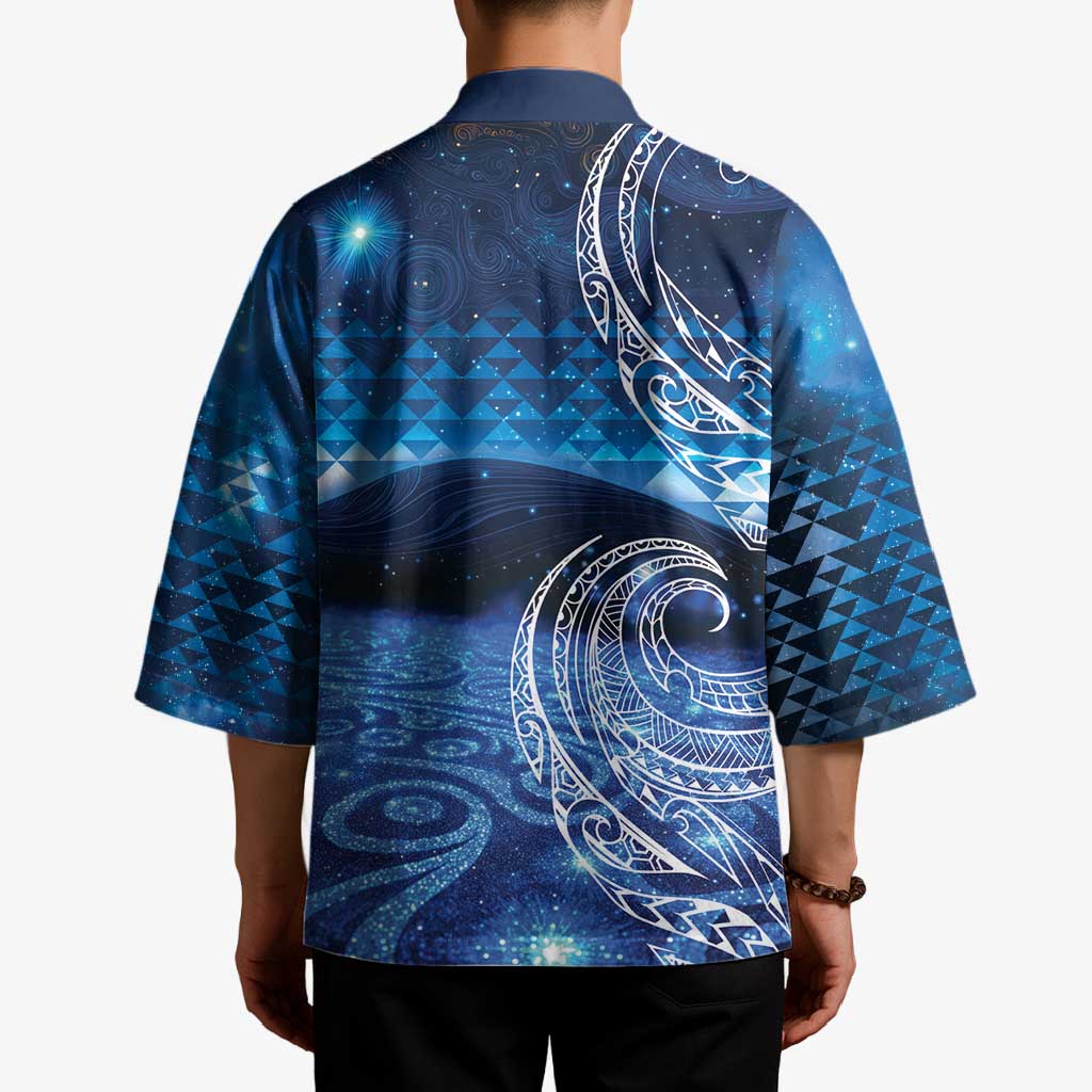 New Zealand Matariki Kimono Taniko Aramoana With Koru Galaxy Sky Night - Polynesian Pride