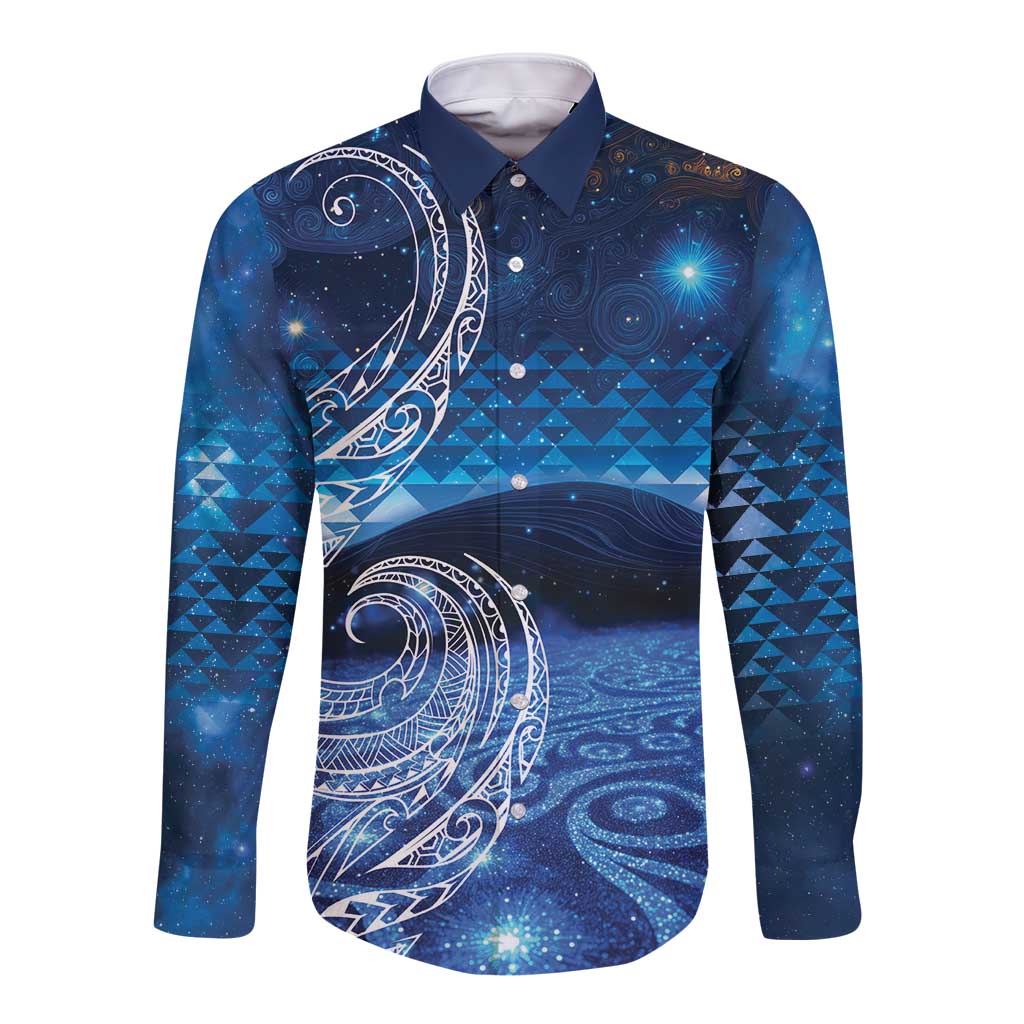 New Zealand Matariki Long Sleeve Button Shirt Taniko Aramoana With Koru Galaxy Sky Night LT9 Unisex Galaxy - Polynesian Pride