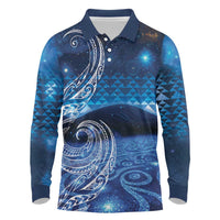 New Zealand Matariki Long Sleeve Polo Shirt Taniko Aramoana With Koru Galaxy Sky Night