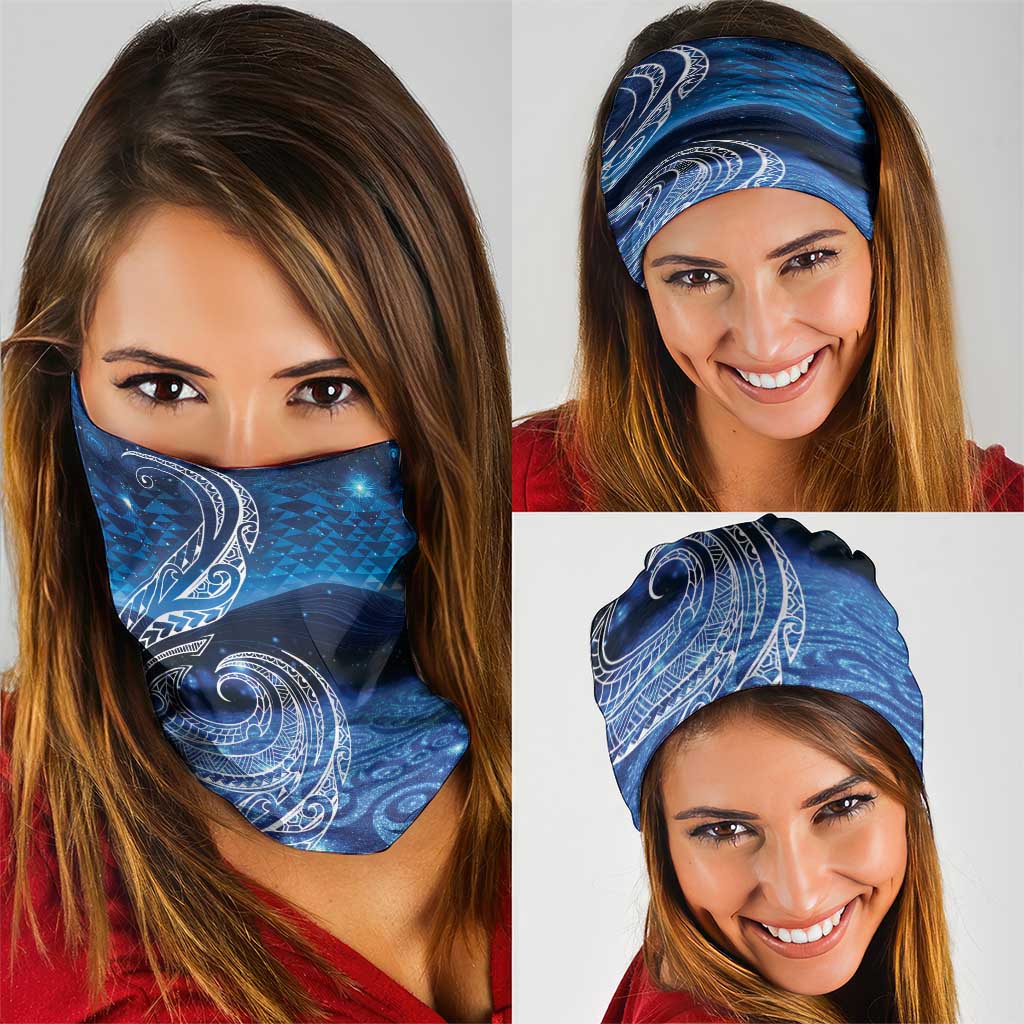 New Zealand Matariki Neck Gaiter Taniko Aramoana With Koru Galaxy Sky Night - Polynesian Pride