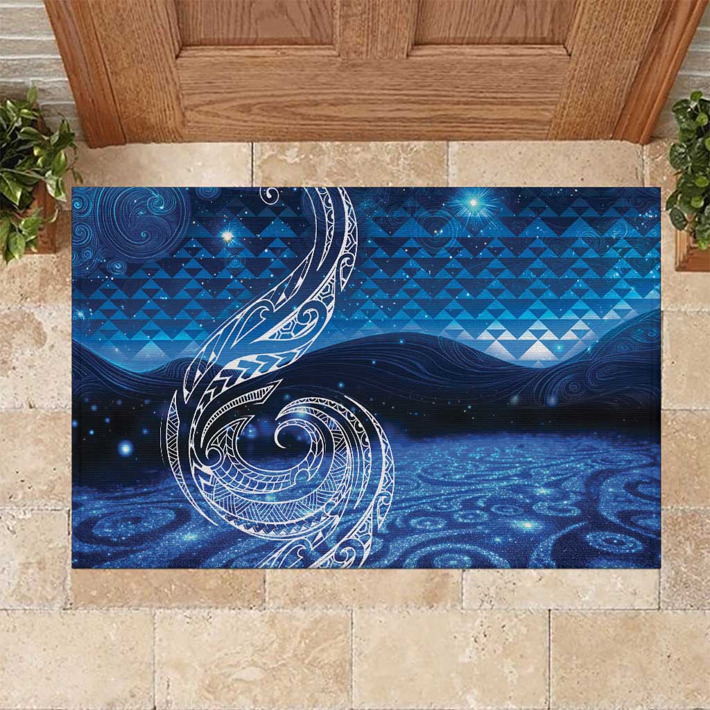 New Zealand Matariki Rubber Doormat Taniko Aramoana With Koru Galaxy Sky Night LT9 Galaxy - Polynesian Pride