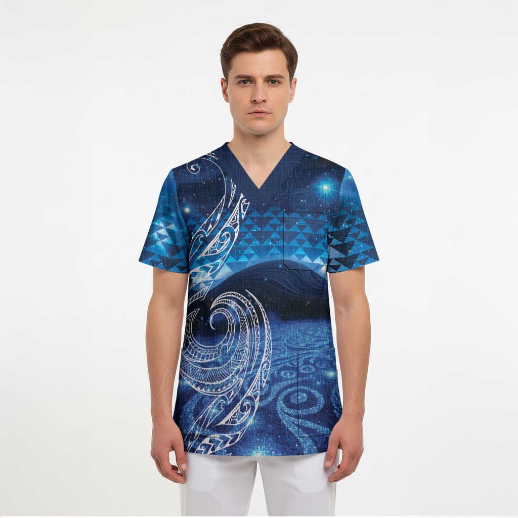 New Zealand Matariki Scrub Top Taniko Aramoana With Koru Galaxy Sky Night - Polynesian Pride