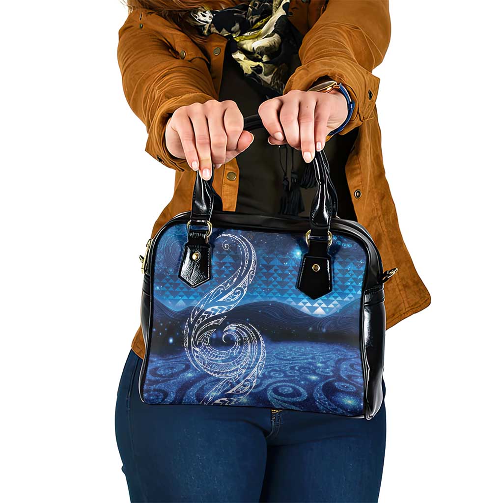 New Zealand Matariki Shoulder Handbag Taniko Aramoana With Koru Galaxy Sky Night LT9 One Size Galaxy - Polynesian Pride