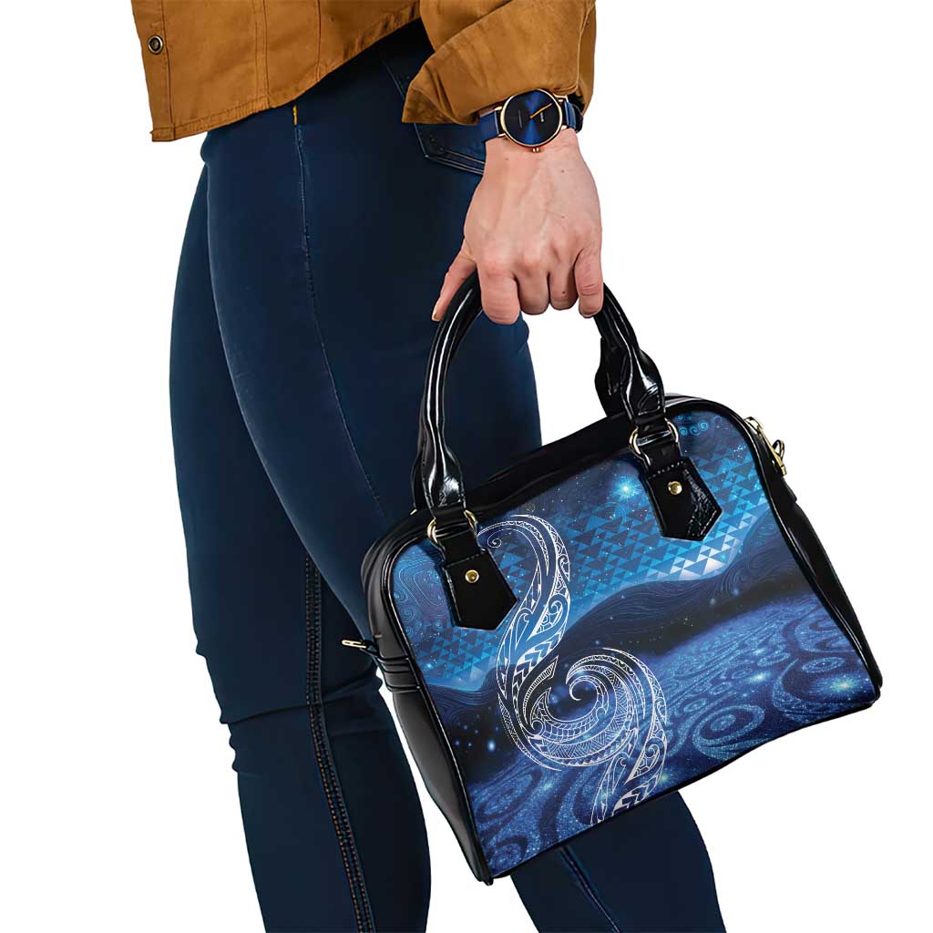 New Zealand Matariki Shoulder Handbag Taniko Aramoana With Koru Galaxy Sky Night LT9 - Polynesian Pride
